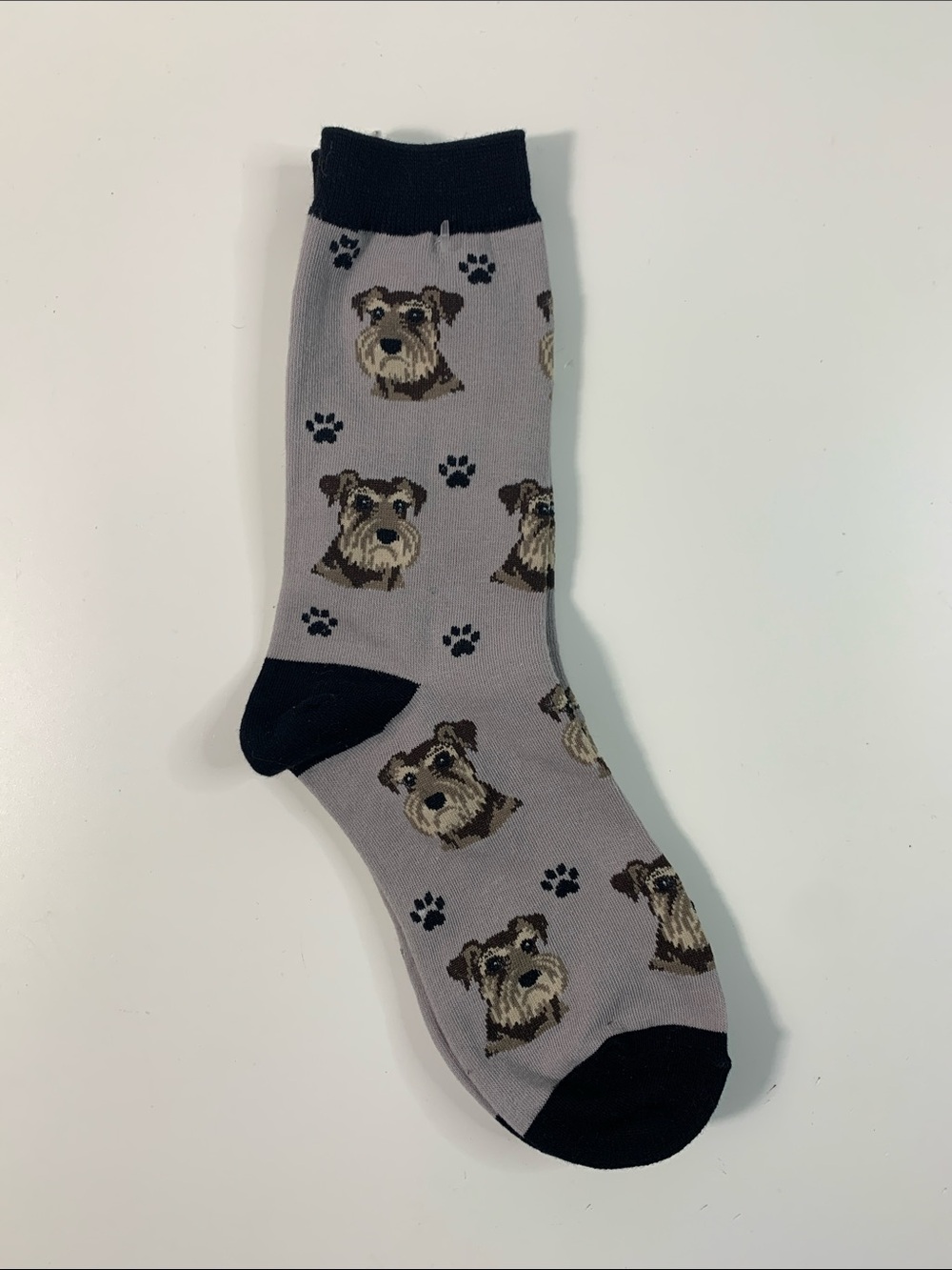 Sock Daddy Mini Schnauzer Dog Pattern Crew Socks - Gray with Black Accents